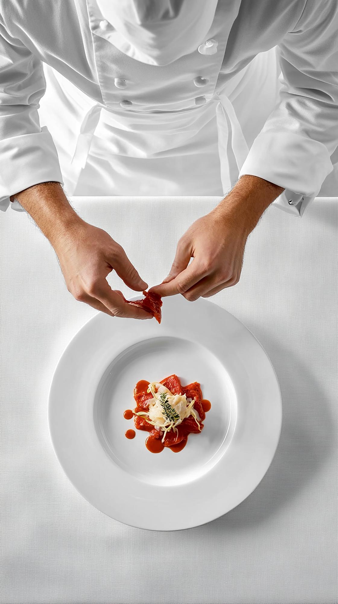Chef demonstrating plated dish